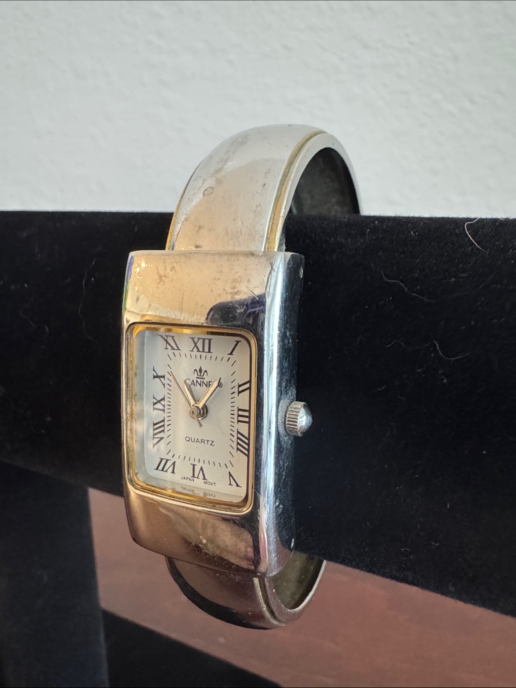 Cannes Silver And Gold Tone Rectangular Bracelet Watch  White Dial